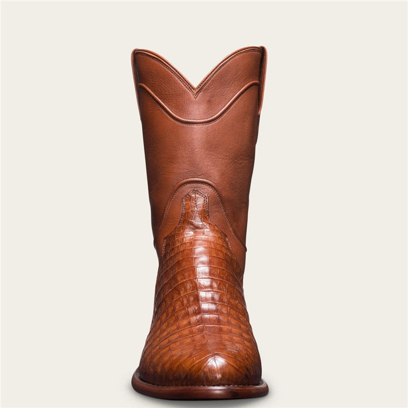 Wildking Herren Mid-Calf Cowboy-Stiefel mit spitzer Zehenpartie und Krokodilprägung