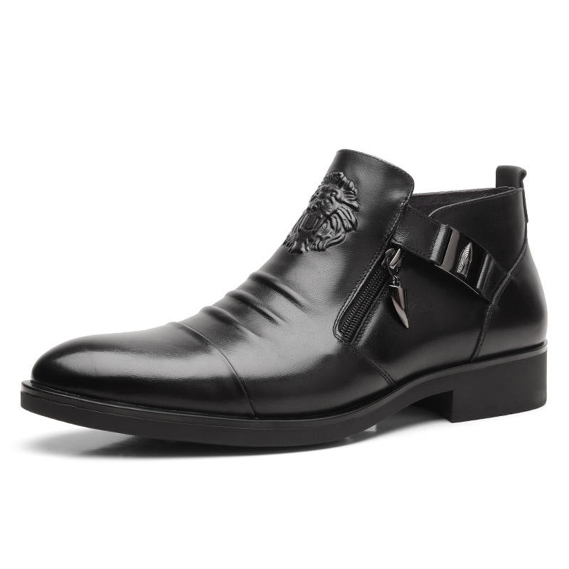 Wildking Herren Schwarze Leder Vintage Elegante Ankle Boots 5010