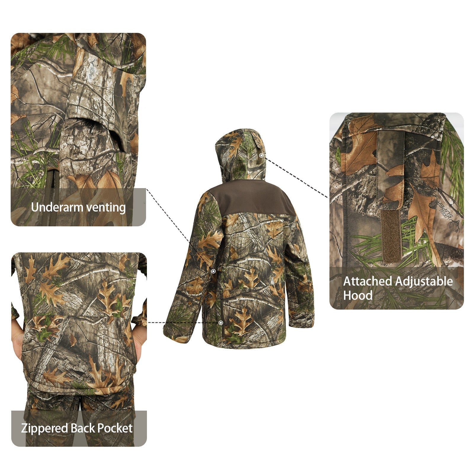 Wildking Herren Camouflage Locker Geschnittene Softshell-Jacke mit Kapuze – Wasserdicht, Antistatisch & Abriebfest – B272