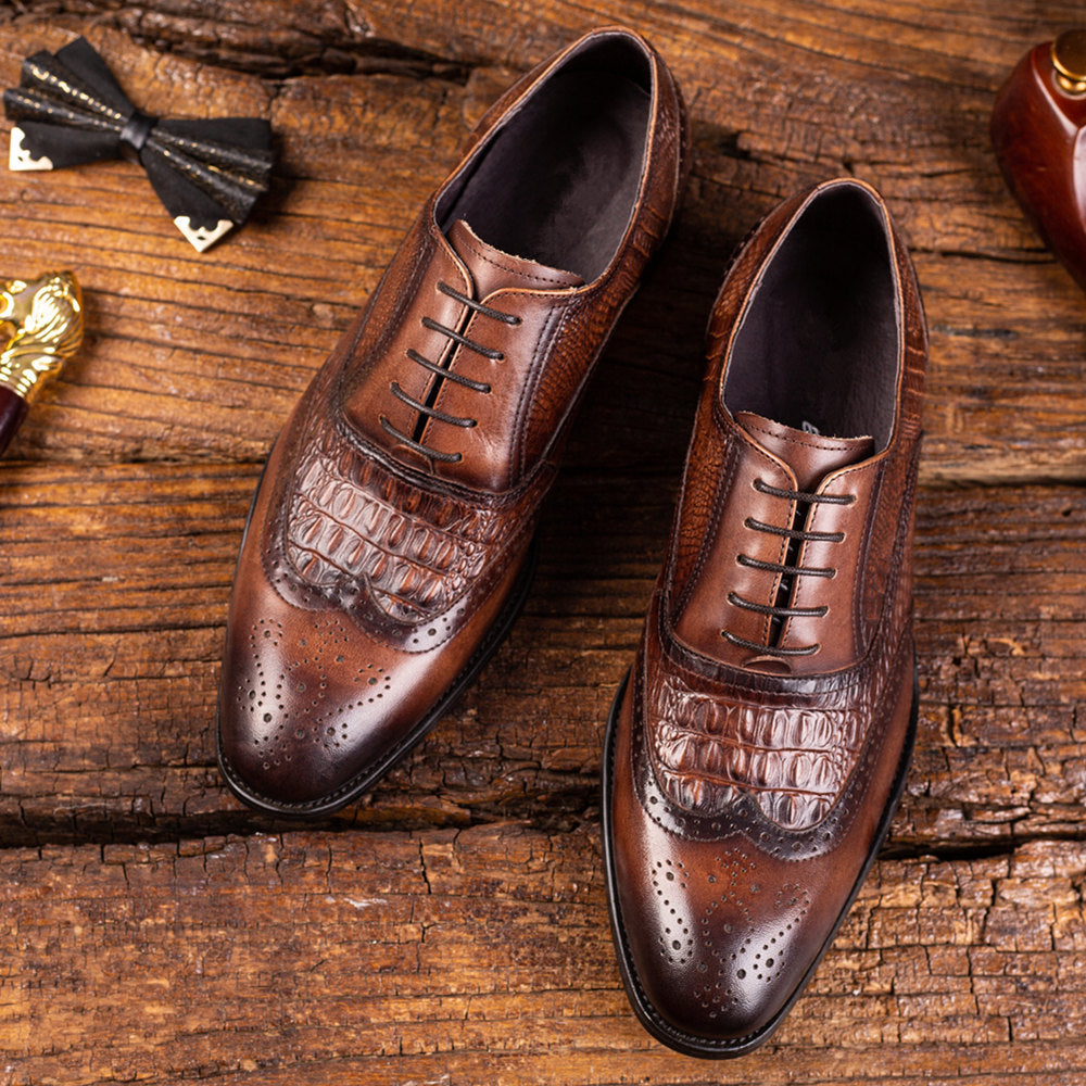 WildKing Herren Oxford Schuhe 3066 – Crocodile Style & Retro