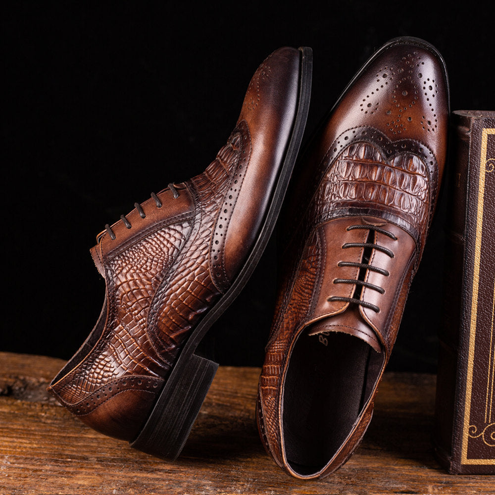 WildKing Herren Oxford Schuhe 3066 – Crocodile Style & Retro