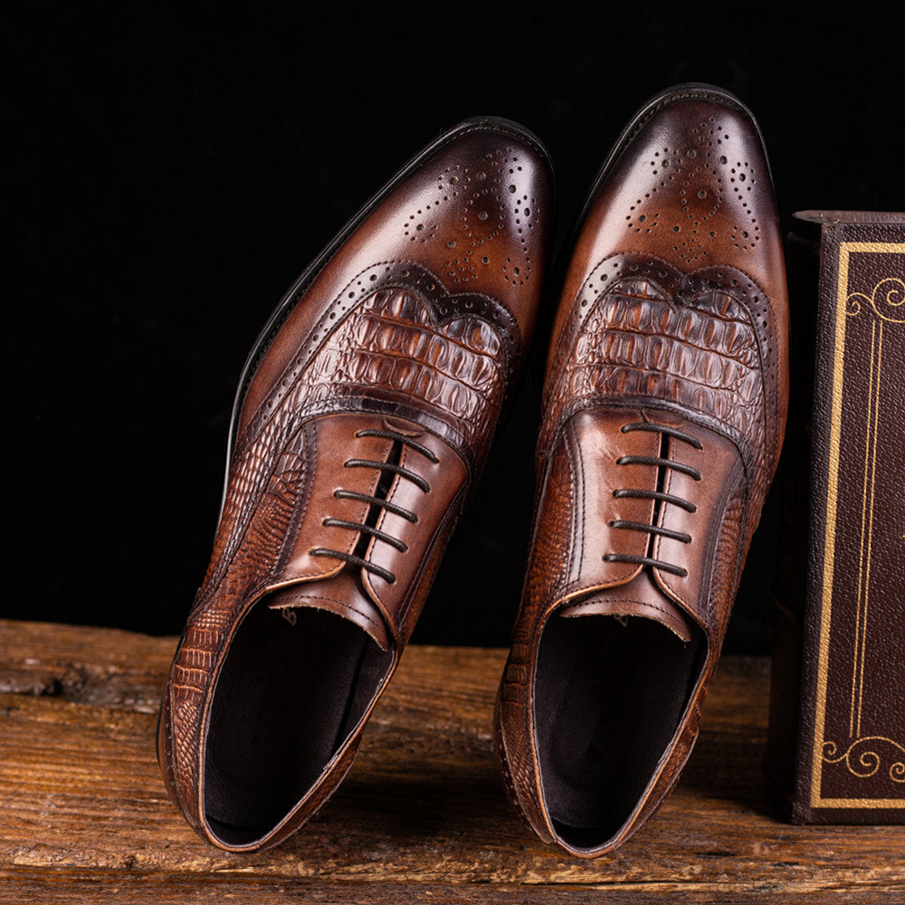 WildKing Herren Oxford Schuhe 3066 – Crocodile Style & Retro