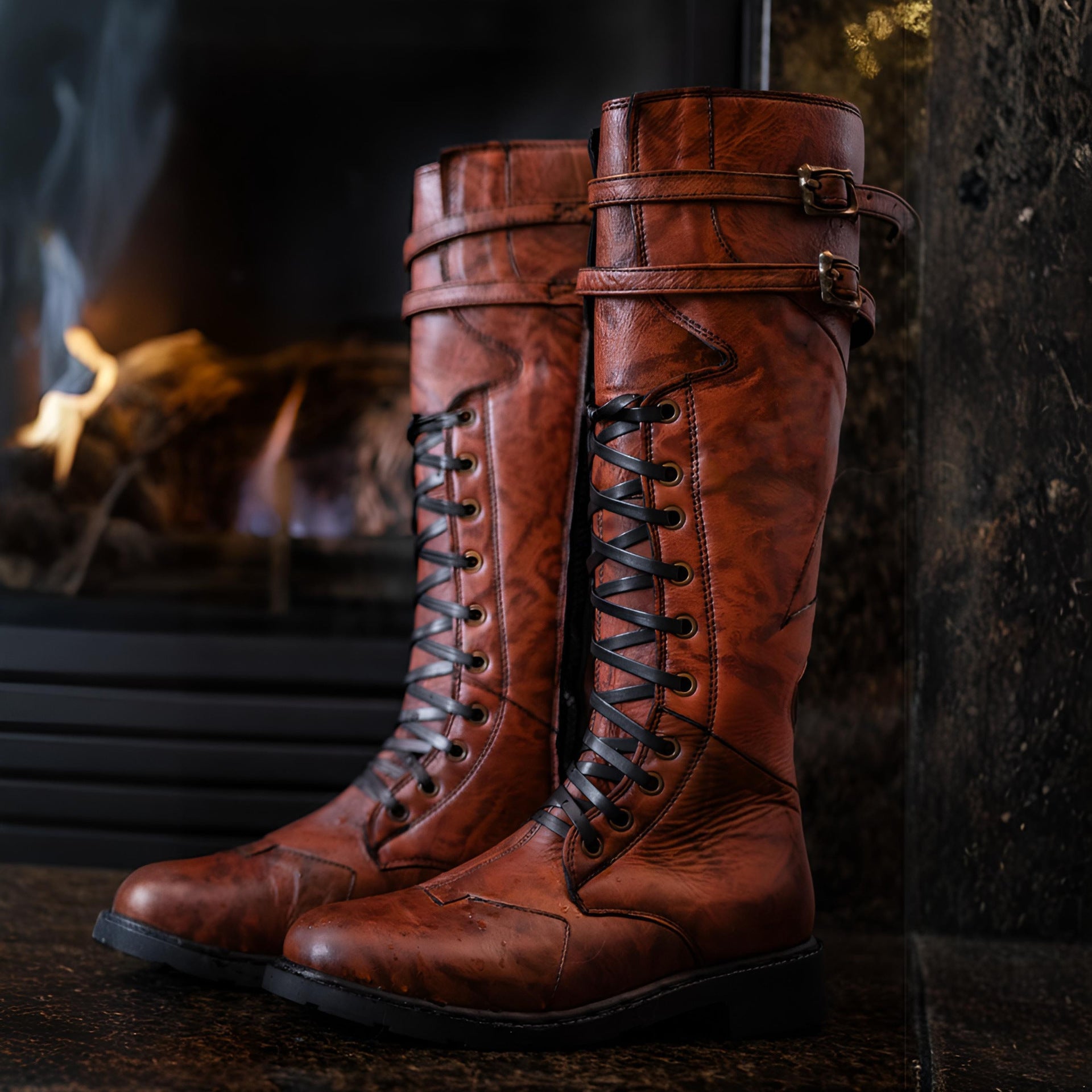 Wildking Herren Lace-Up Side Zipper Tall Martin Boots – Plus Size Motorradstiefel B1054