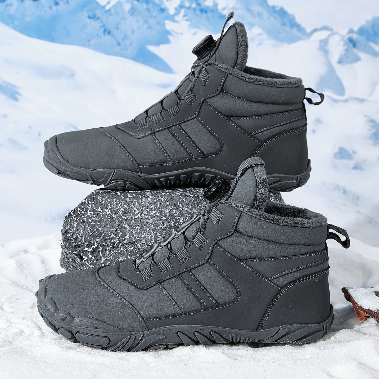 Wildking Herren Mid-Top Barfuß-Schneestiefel mit Fleece-Futter und One-Touch-Drehverschluss C4222