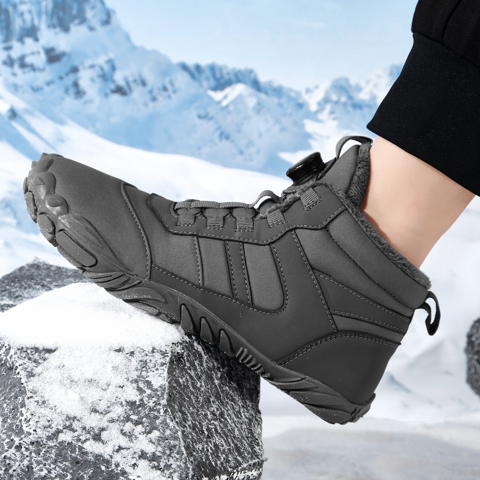 Wildking Herren Mid-Top Barfuß-Schneestiefel mit Fleece-Futter und One-Touch-Drehverschluss C4222