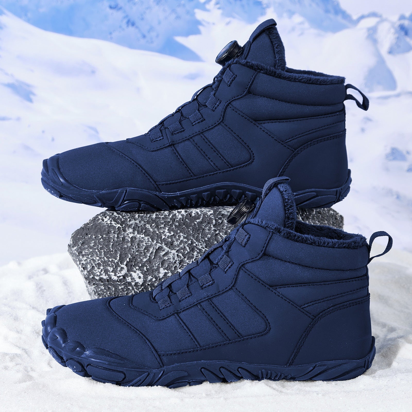 Wildking Herren Mid-Top Barfuß-Schneestiefel mit Fleece-Futter und One-Touch-Drehverschluss C4222