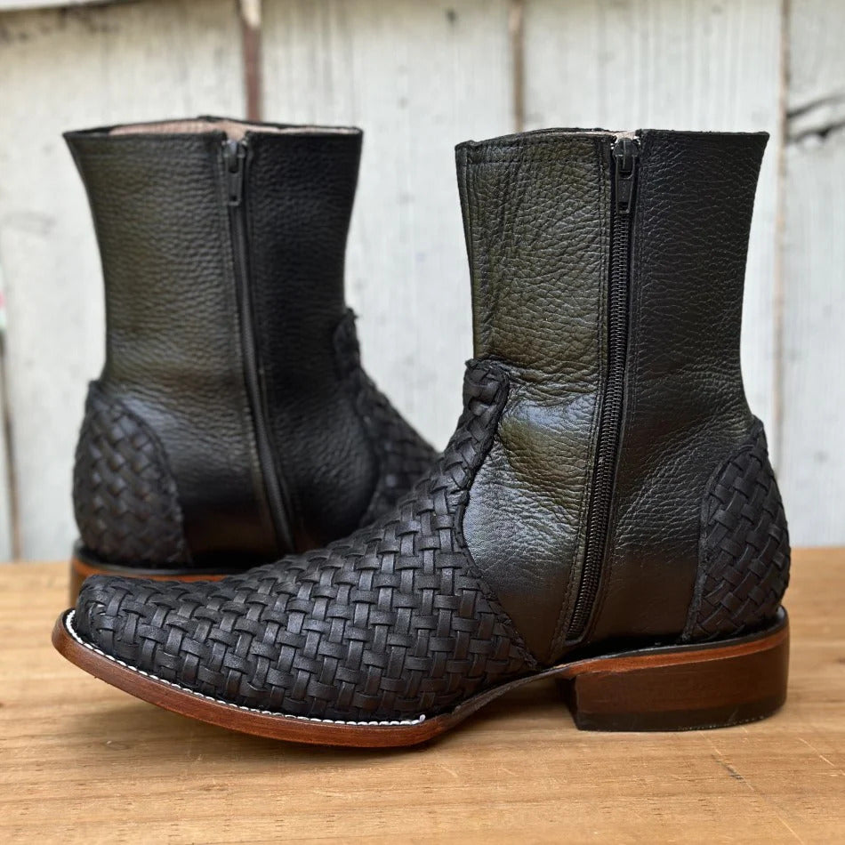 Wildking Herren Vintage Cowboy-Stiefel mit geflochtenem Design und eckiger Spitze B5004