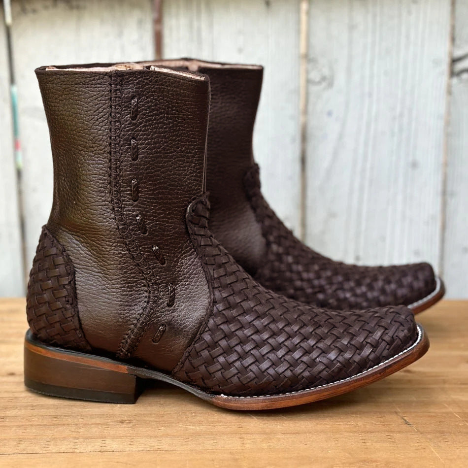 Wildking Herren Vintage Cowboy-Stiefel mit geflochtenem Design und eckiger Spitze B5004