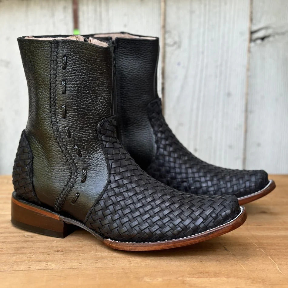 Wildking Herren Vintage Cowboy-Stiefel mit geflochtenem Design und eckiger Spitze B5004