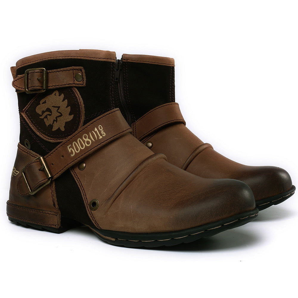 Wildking Herren Vintage Metall-Schnallen Arbeits-Cowboy Stiefel 5008