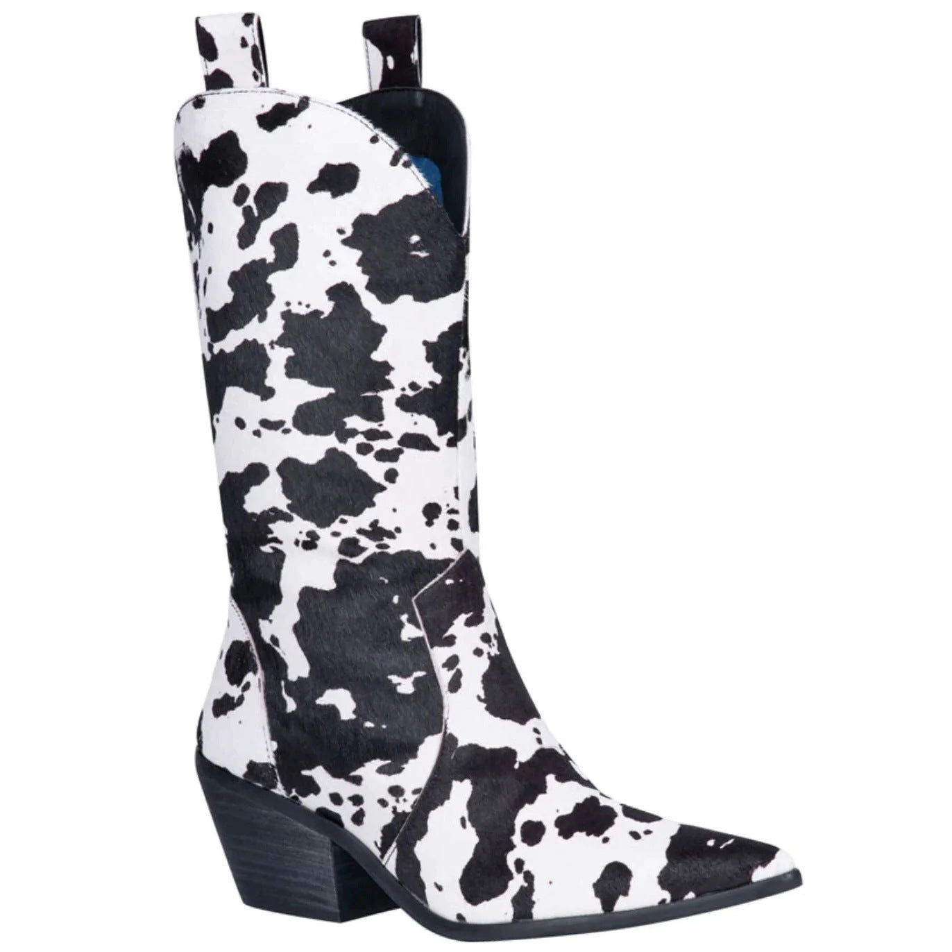 Wildking Damen Stiefel C04 – Blockabsatz & spitze Zehen mit Kuhfell-Muster