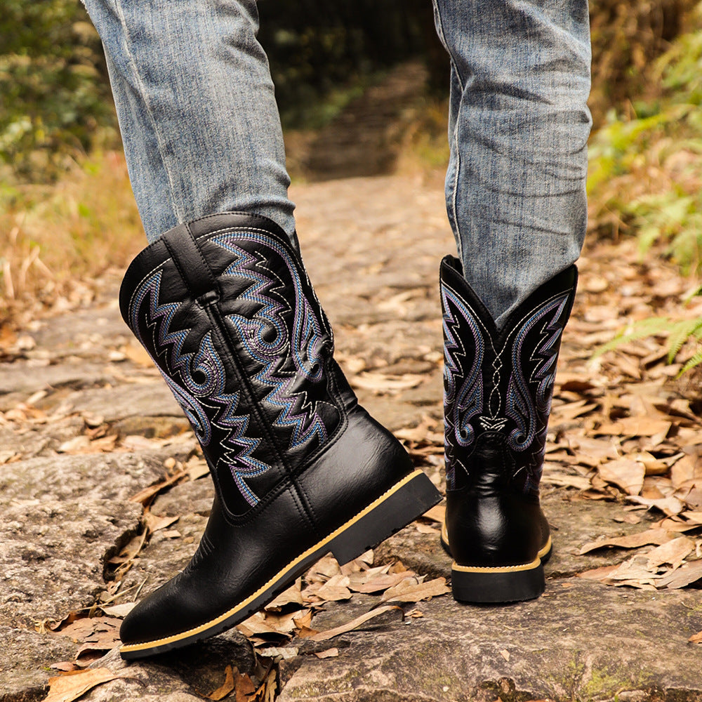 Wildking High-Top Bestickte Retro Western Cowboy Stiefel 8802 – Weite Spitze