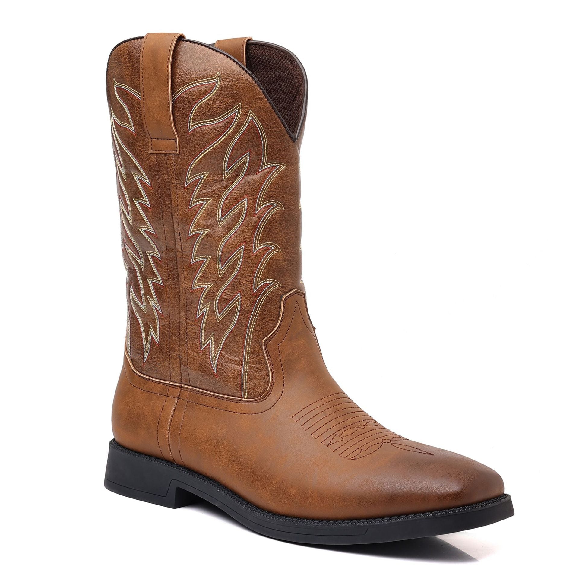 Wildking Herren Leder Bestickte Square Toe Retro Western Cowboy Boots 9701