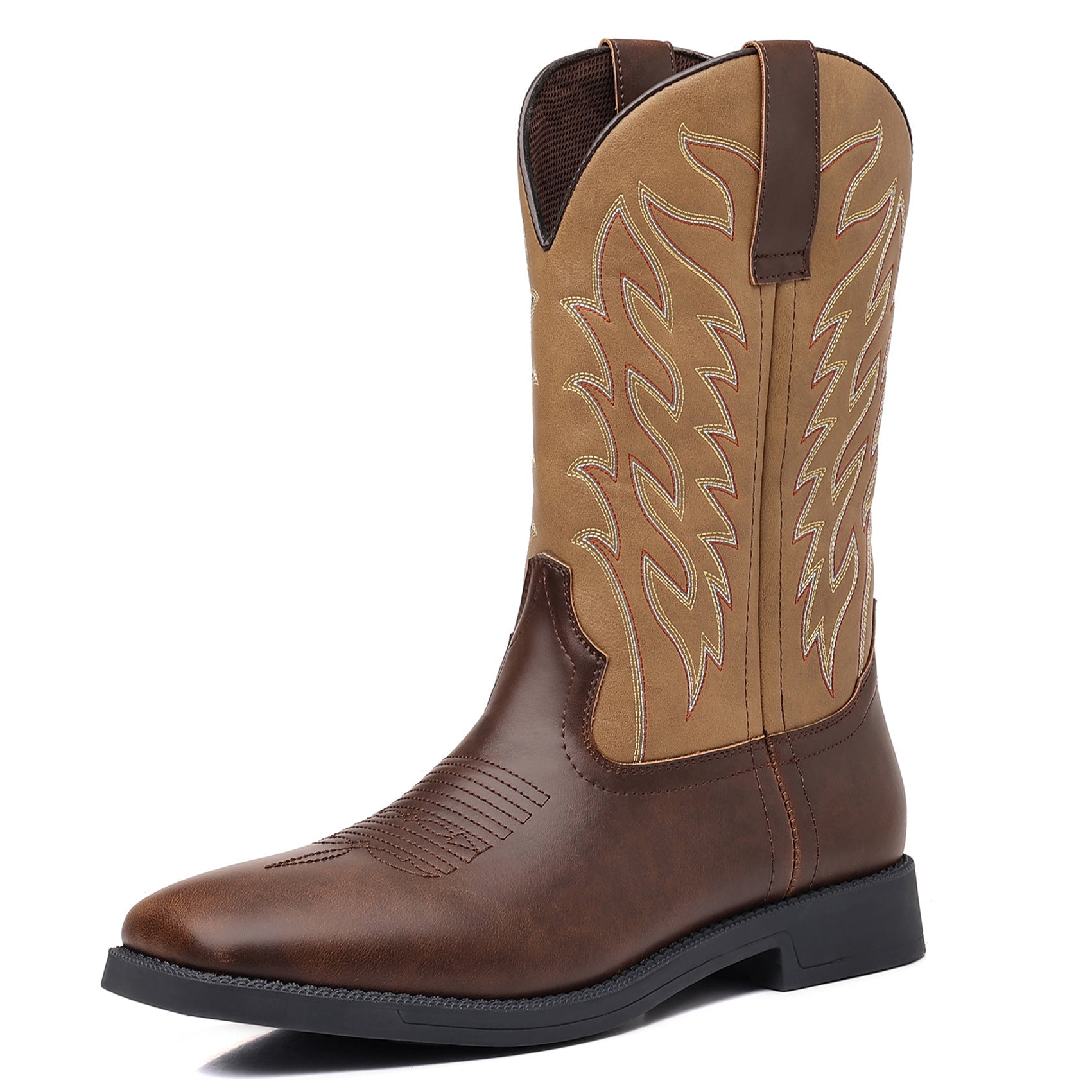 Wildking Herren Leder Bestickte Square Toe Retro Western Cowboy Boots 9701