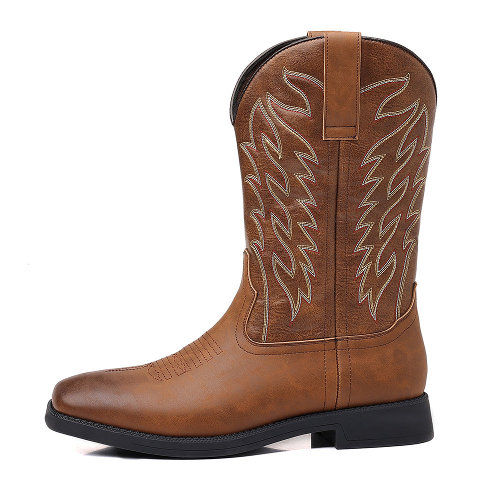 Wildking Herren Leder Bestickte Square Toe Retro Western Cowboy Boots 9701