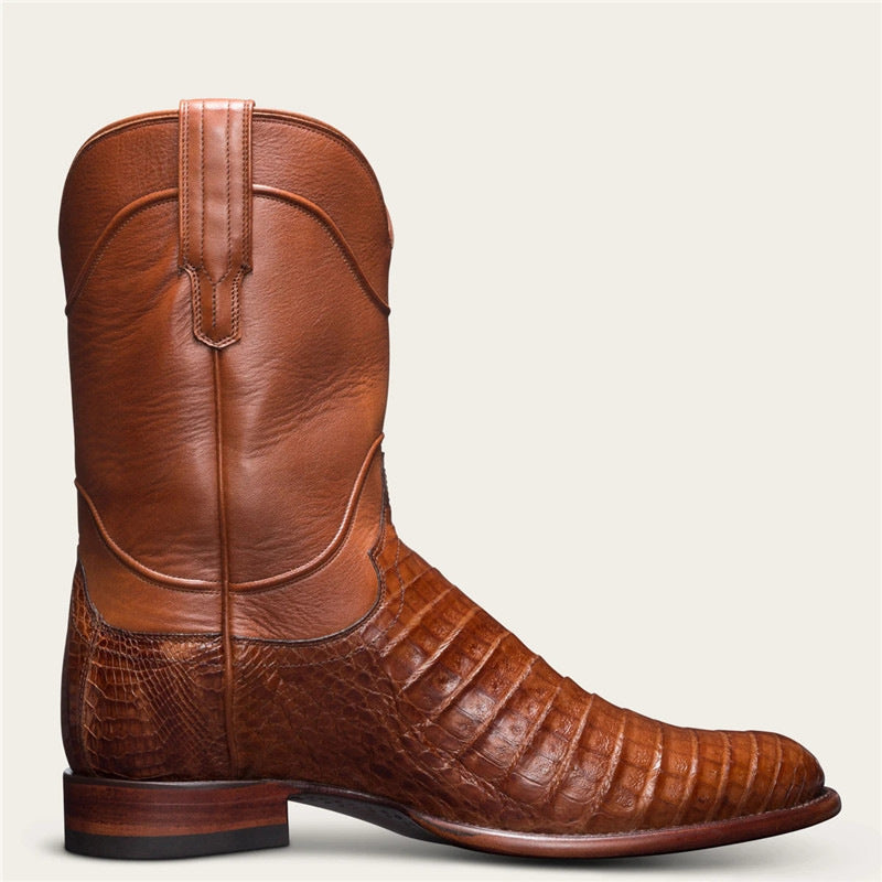 Wildking Herren Mid-Calf Cowboy-Stiefel mit spitzer Zehenpartie und Krokodilprägung