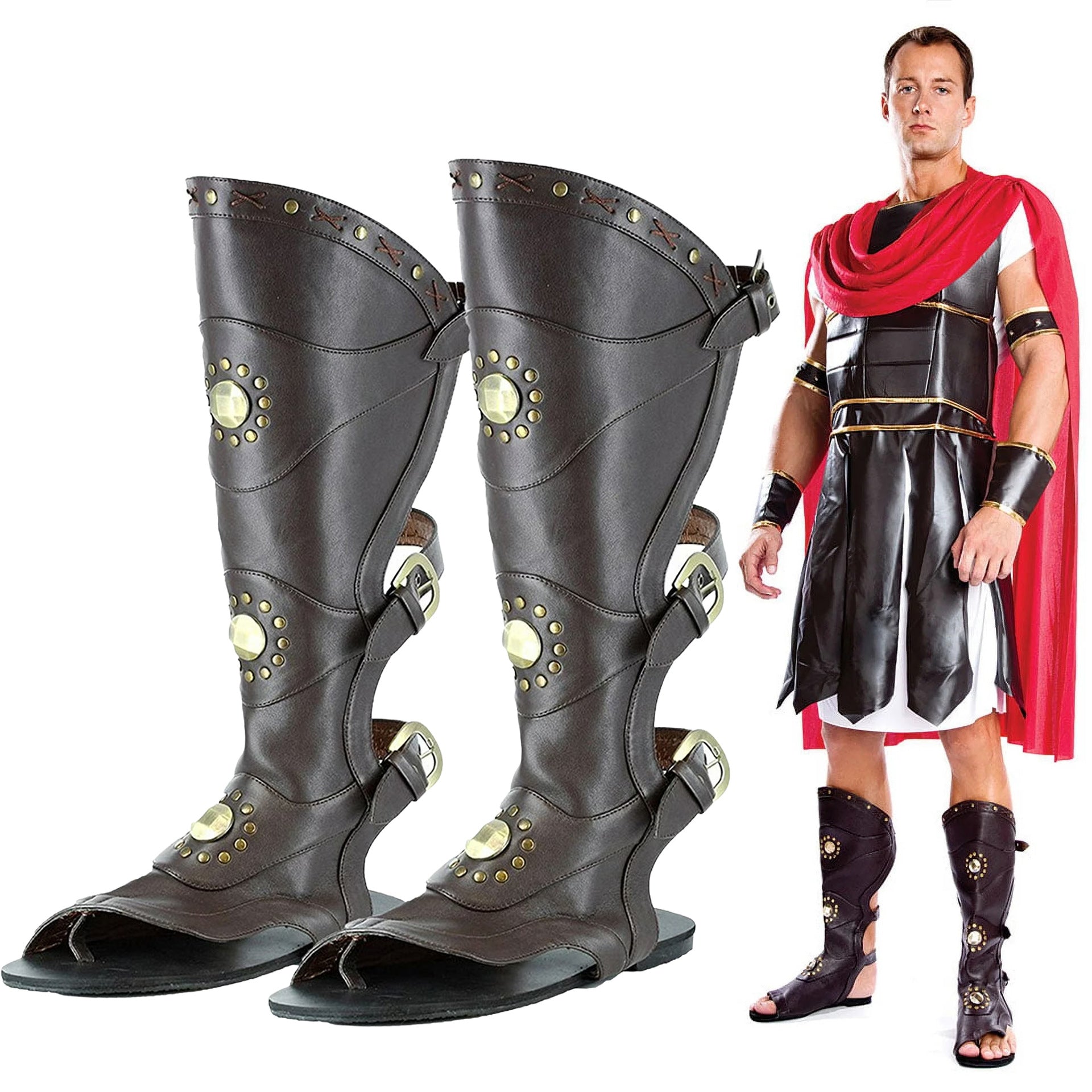 WildKing Herren Gladiator-Sandalen mit Nieten – Mittelalter & Renaissance High-Top Sandalen B5671