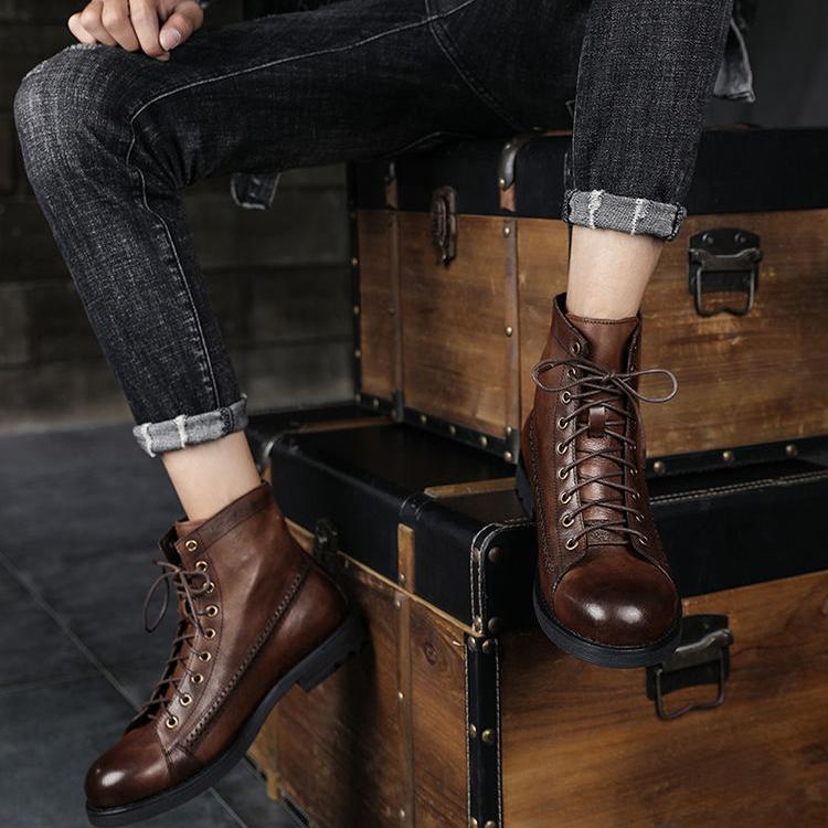 Wildking Herren Britische Retro Leder Schnürstiefeletten 8805 – Klassik trifft Stil