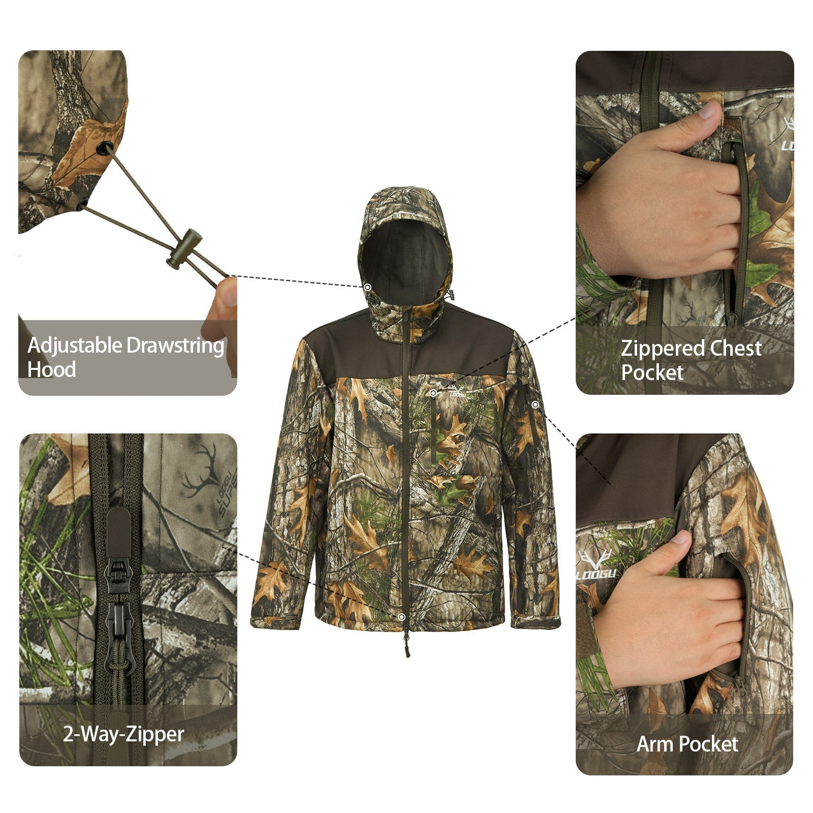 Wildking Herren Camouflage Locker Geschnittene Softshell-Jacke mit Kapuze – Wasserdicht, Antistatisch & Abriebfest – B272
