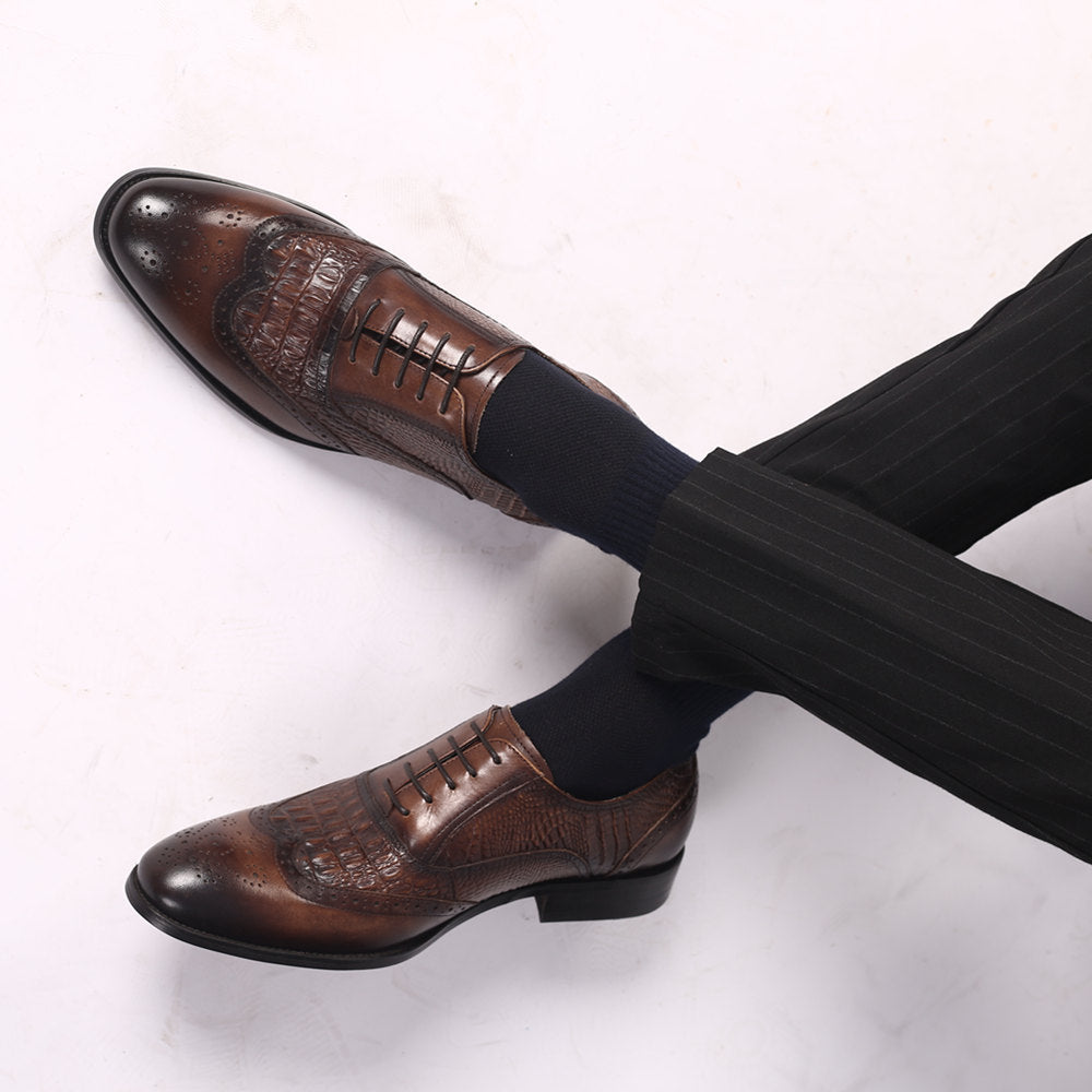 WildKing Herren Oxford Schuhe 3066 – Crocodile Style & Retro