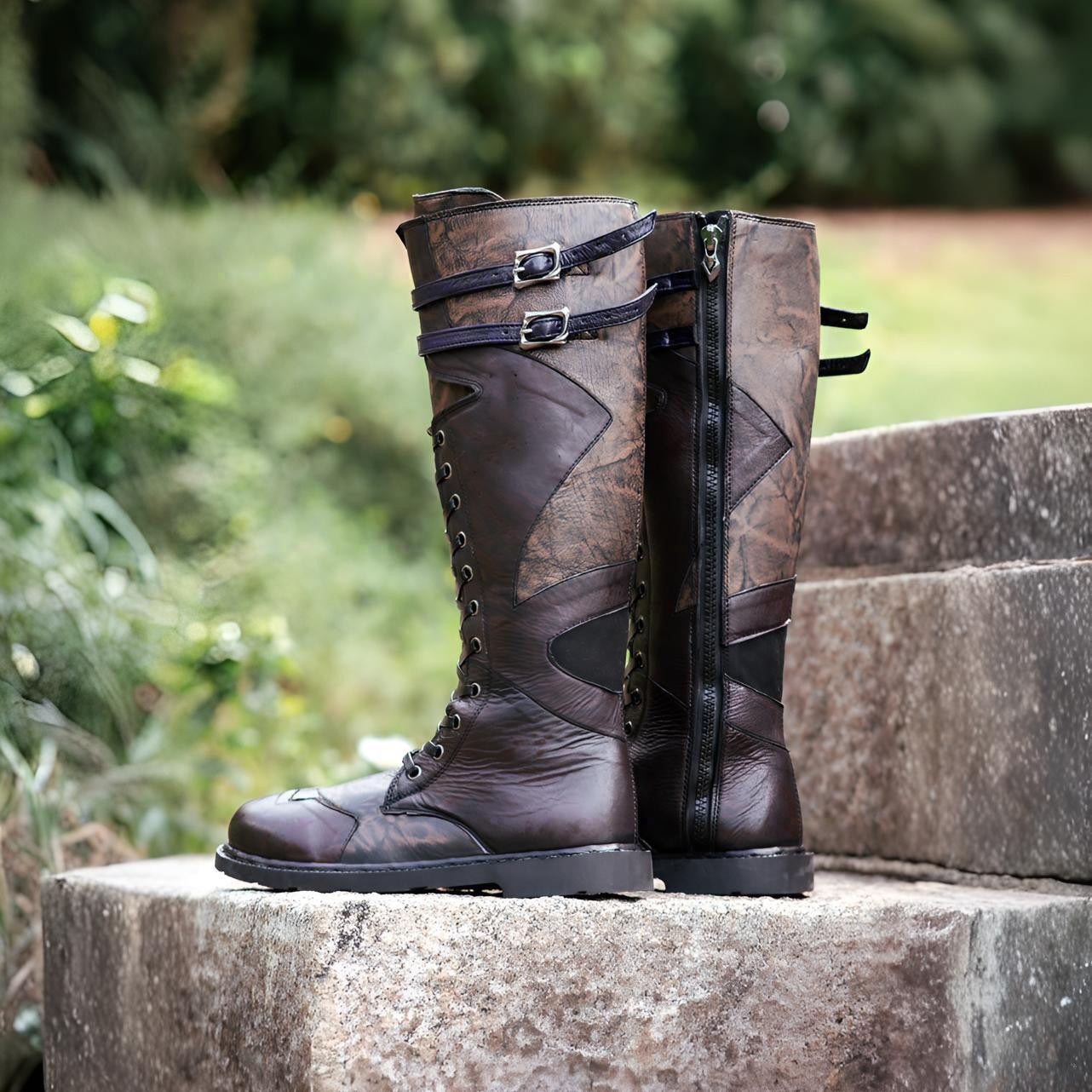 Wildking Herren Lace-Up Side Zipper Tall Martin Boots – Plus Size Motorradstiefel B1054