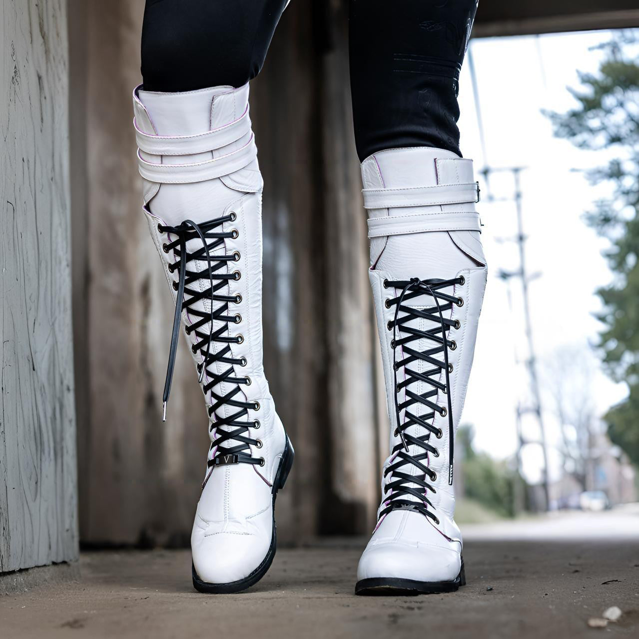 Wildking Herren Lace-Up Side Zipper Tall Martin Boots – Plus Size Motorradstiefel B1054