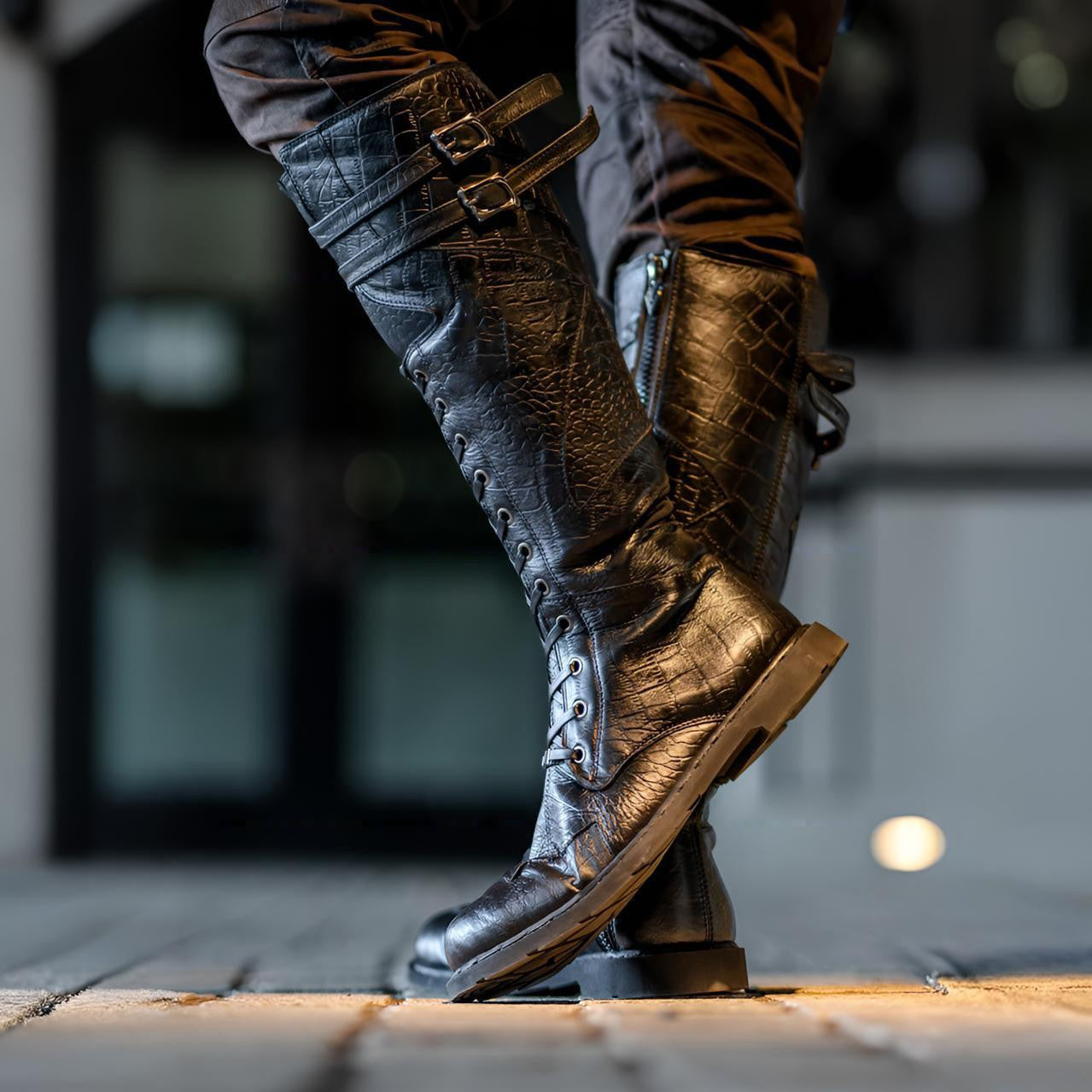 Wildking Herren Lace-Up Side Zipper Tall Martin Boots – Plus Size Motorradstiefel B1054