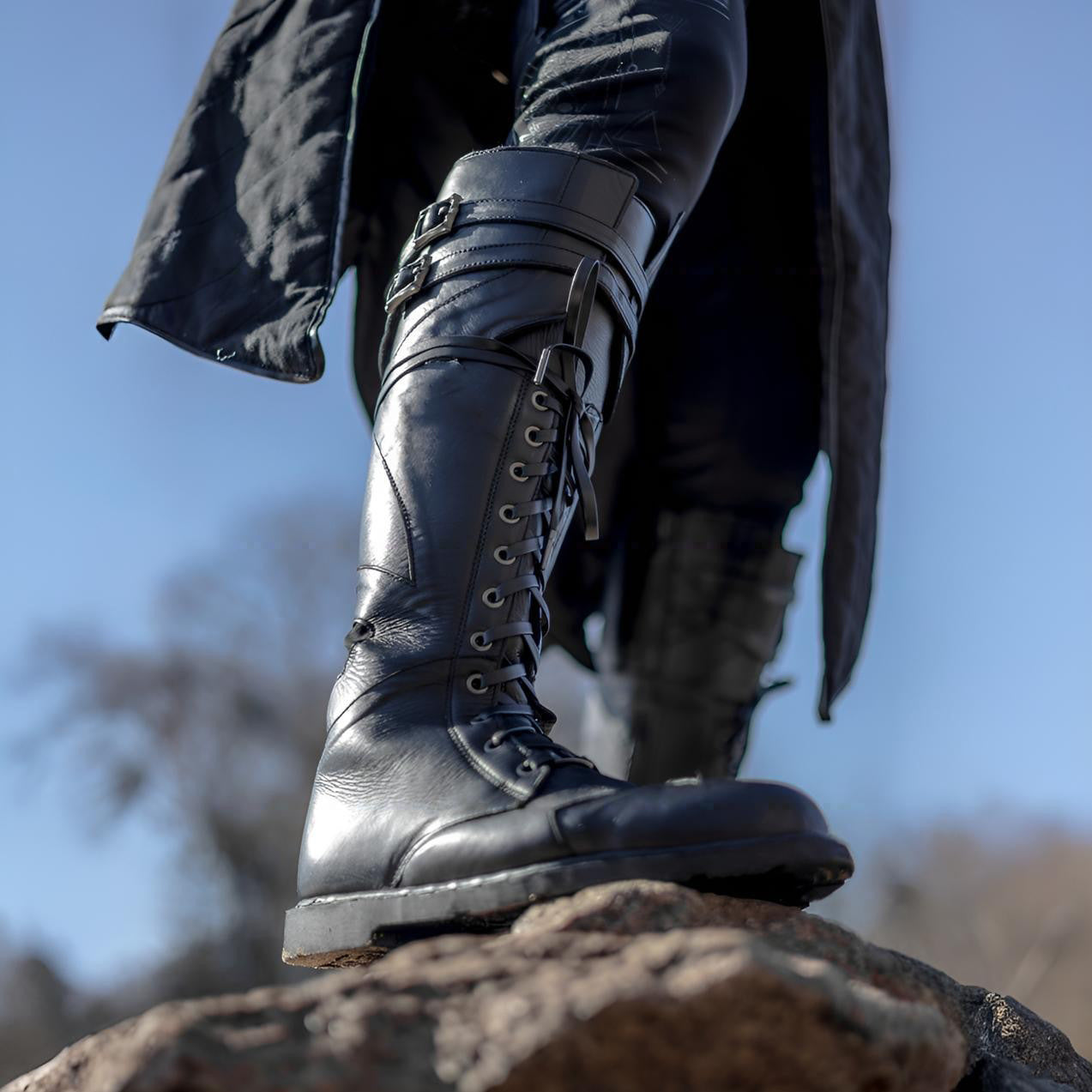 Wildking Herren Lace-Up Side Zipper Tall Martin Boots – Plus Size Motorradstiefel B1054