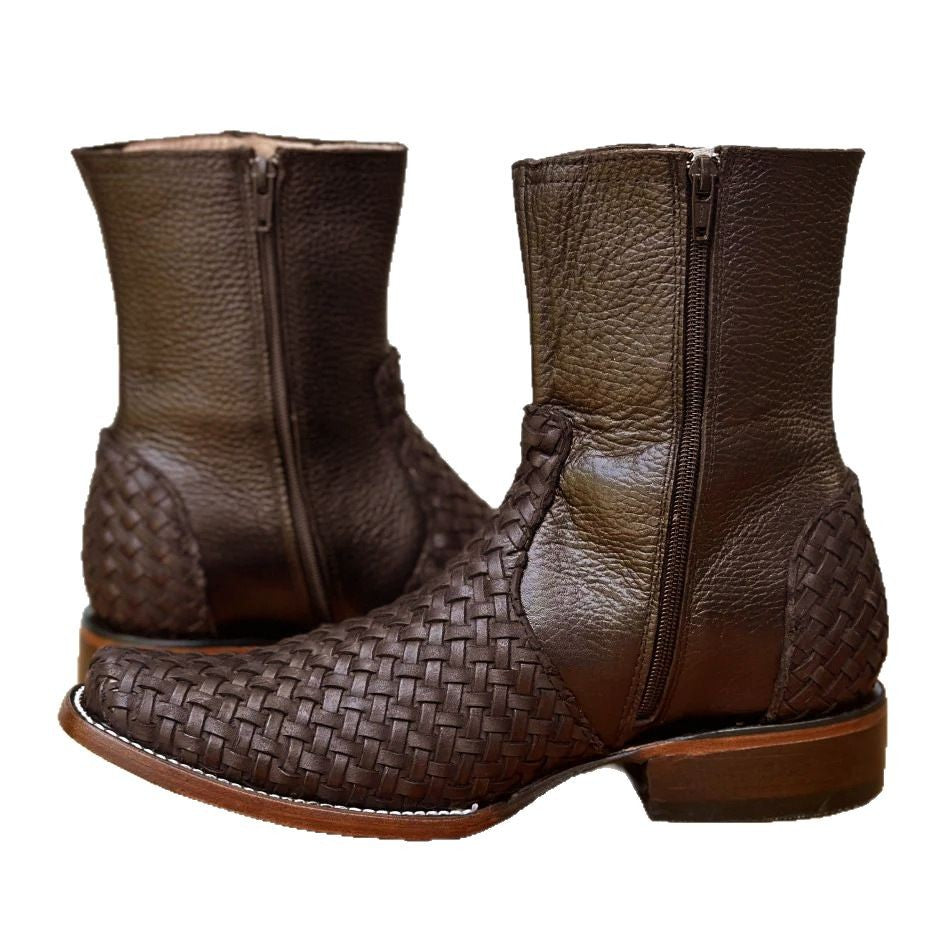 Wildking Herren Vintage Cowboy-Stiefel mit geflochtenem Design und eckiger Spitze B5004