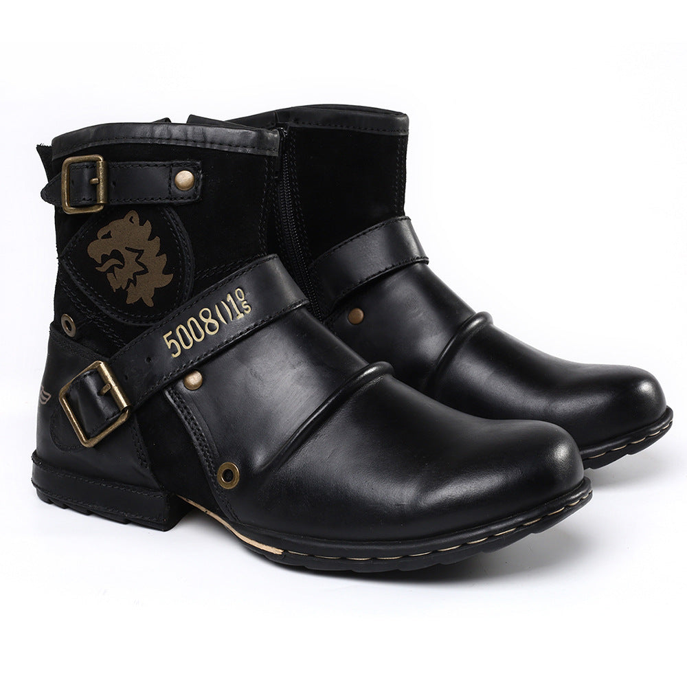 Wildking Herren Vintage Metall-Schnallen Arbeits-Cowboy Stiefel 5008