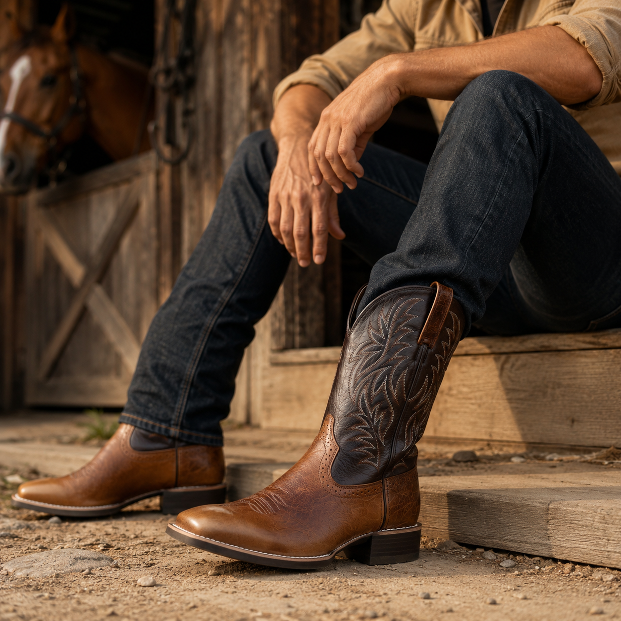 Wildking Herren High-Top Bestickte Retro Western Cowboy Stiefel 8701